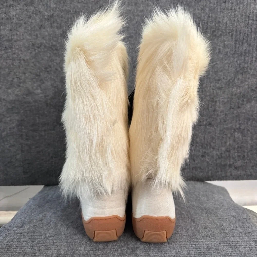 NWB Oscar Sport Italy Womens 9 Goat Fur Apres Ski Boots White Handmade Luxury